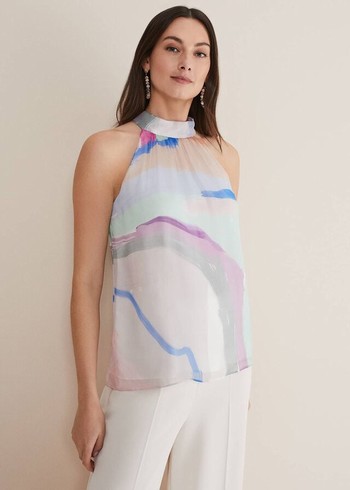 Phase Eight Kadie Silk Abstract Halter Neck Shirts Multicolor USA | 7542316-MH